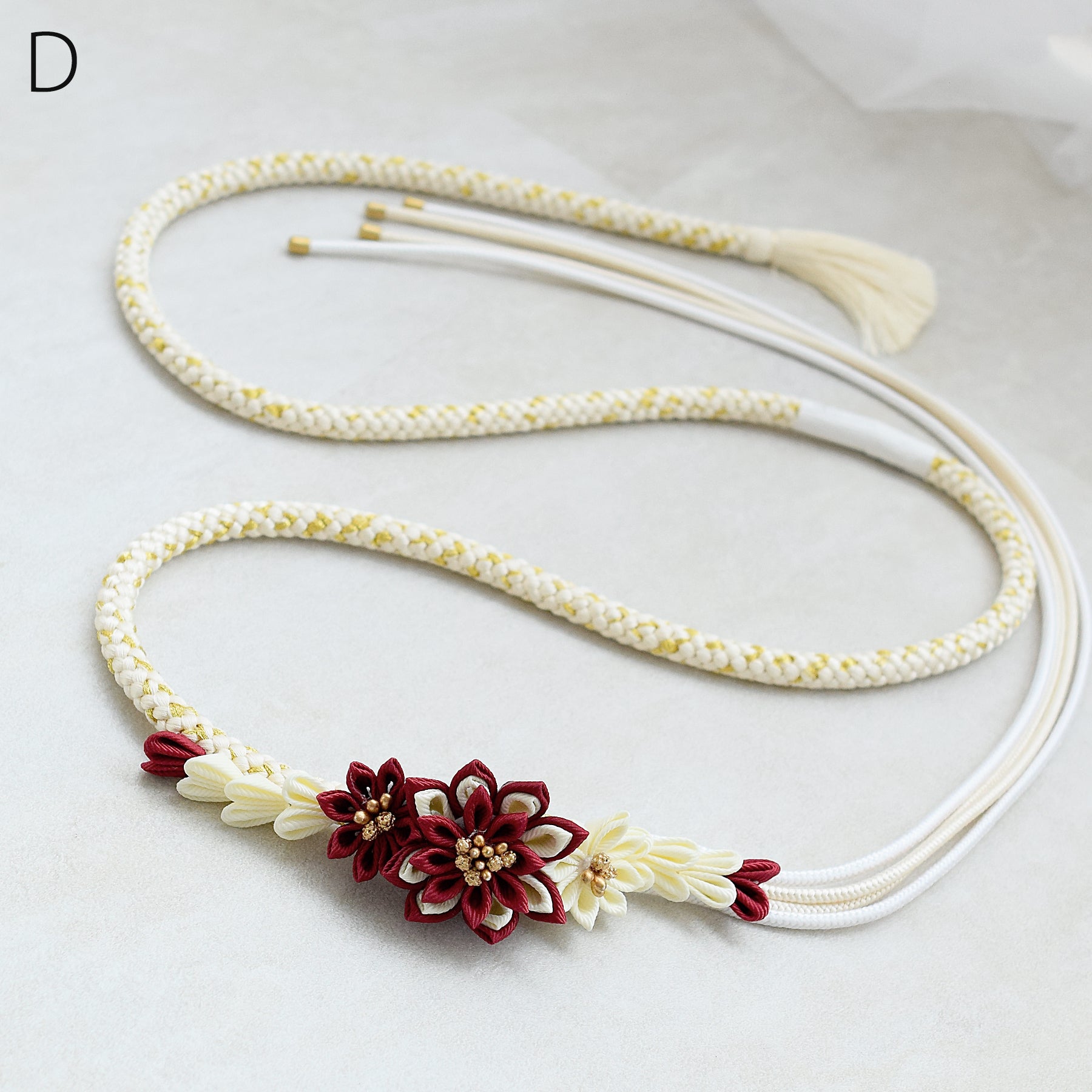 帯締め 正絹 振袖 日本製 くすみカラー つまみ細工 成人式 花飾り 白 