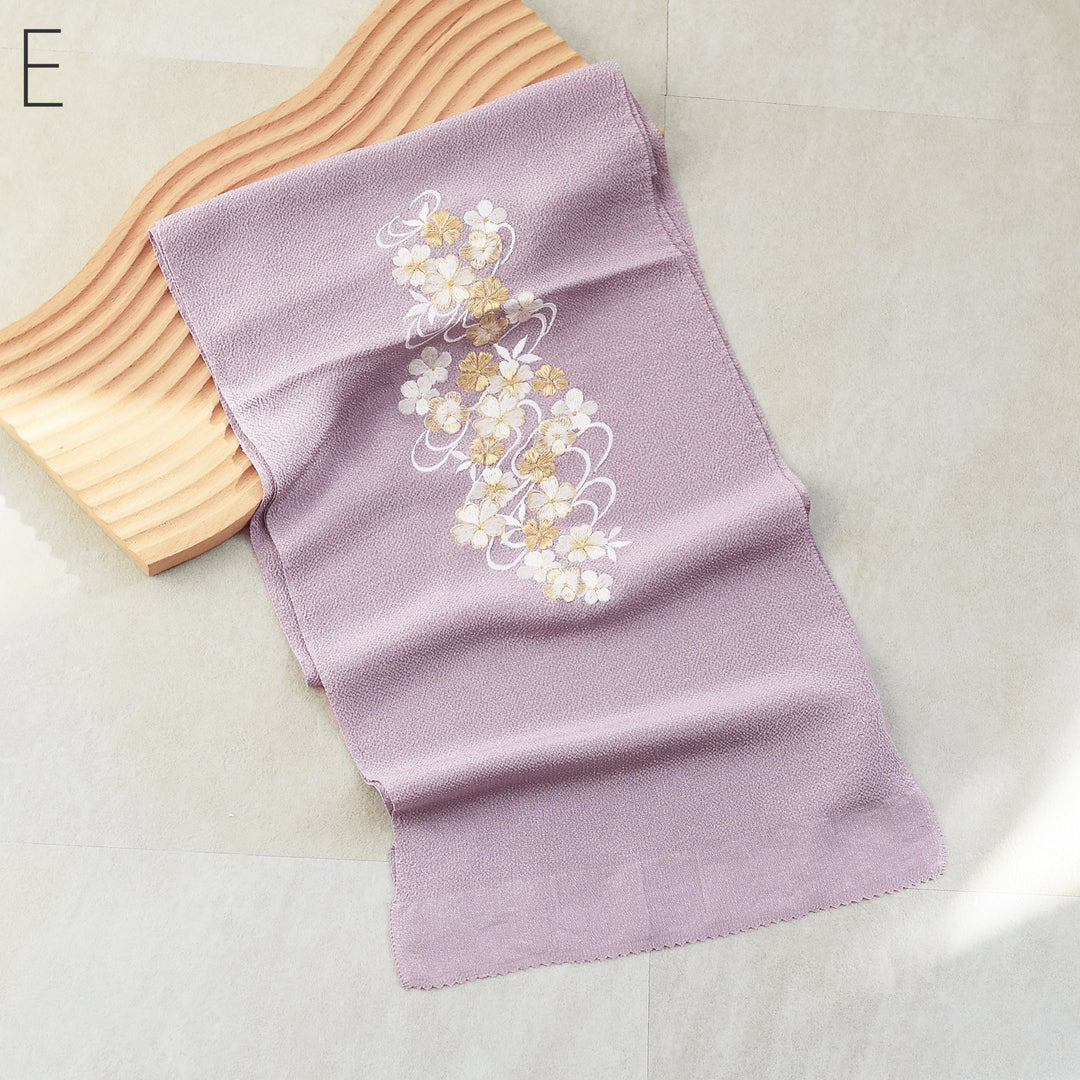 帯揚げ 刺繍 桜 ちりめん 正絹 シルク 日本製 グレー ピンク 緑 水色 ラベンダー （5401621001） - utatane［公式通販］