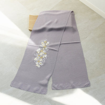 帯揚げ 刺繍 桜 ちりめん 正絹 シルク 日本製 グレー ピンク 緑 水色 ラベンダー （5401621001）