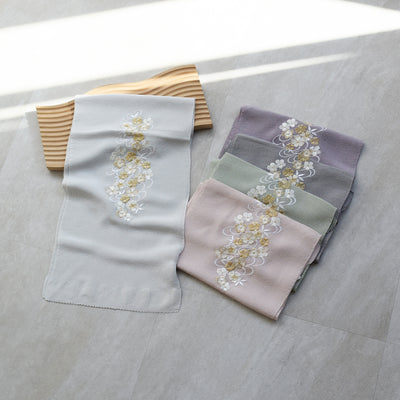 帯揚げ 刺繍 桜 ちりめん 正絹 シルク 日本製 グレー ピンク 緑 水色 ラベンダー （5401621001）