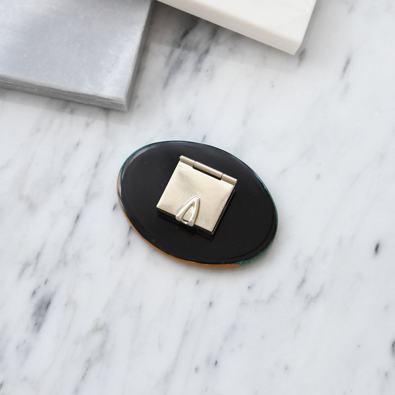 【帯留め 蒔絵 緑オーバル　銀波】日本製 帯小物 和風 ハンドメイド 三分紐/四分紐に 帯締めのアンティークなアクセント（5408624800）