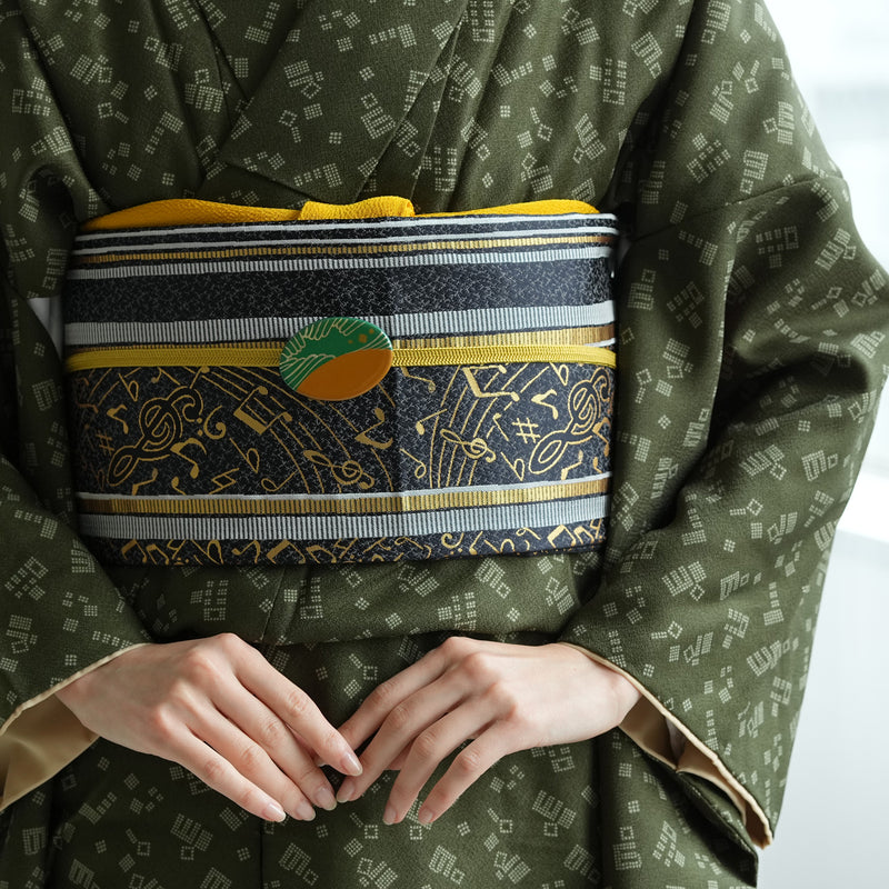 【帯留め 蒔絵 緑オーバル　銀波】日本製 帯小物 和風 ハンドメイド 三分紐/四分紐に 帯締めのアンティークなアクセント（5408624800）