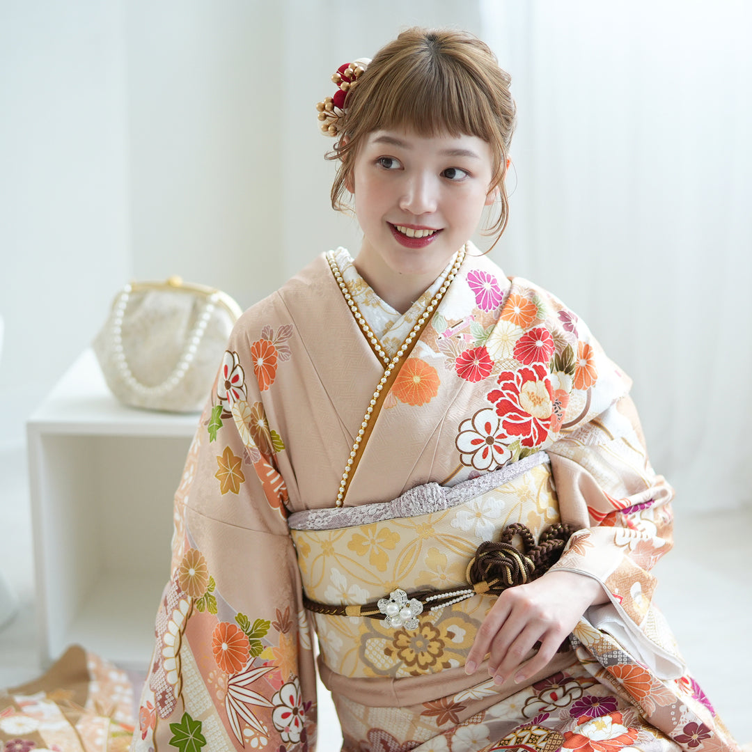 パール付き 銀通しふくれ織り 重ね衿 伊達衿 単品「象牙色・芥子
