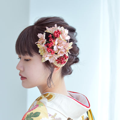 髪飾り ヘアアクセサリー コーム・Uピン5点セット 桜と実＆リボンタッセル （5432603001）