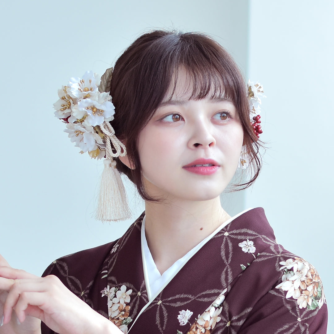 髪飾り ヘアアクセサリー コーム・Uピン5点セット 桜と実
