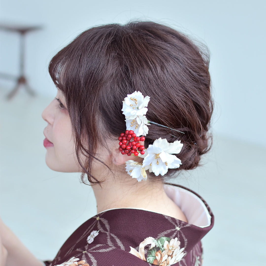 髪飾り ヘアアクセサリー コーム・Uピン5点セット 桜と実