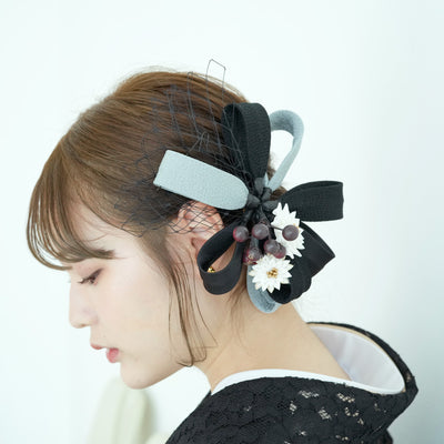 髪飾り ヘアアクセサリー リボンヘッドドレス風コーム つまみ細工 日本製 （5432606201）