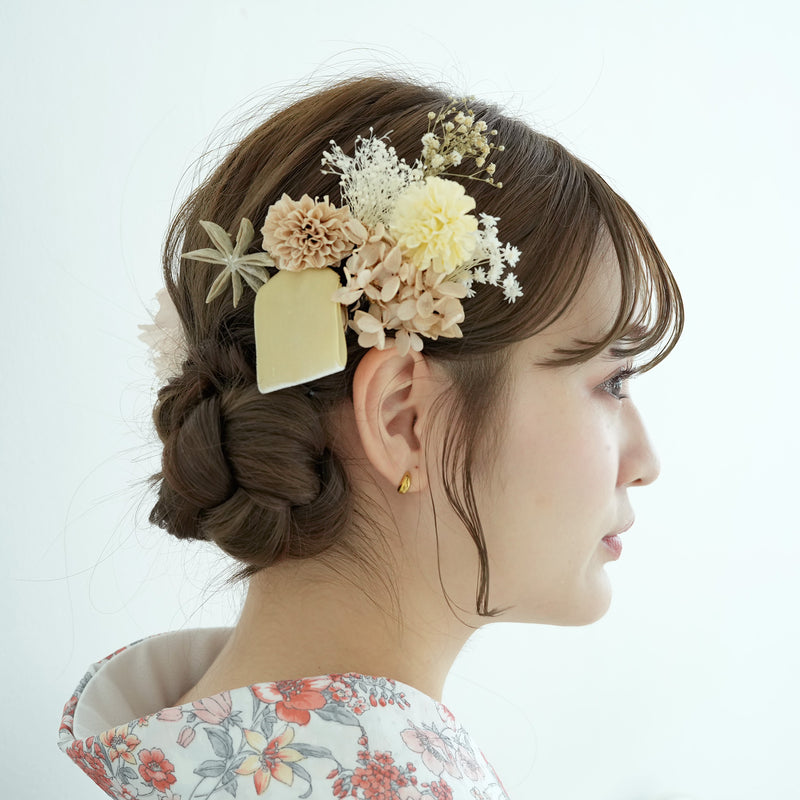 髪飾り ヘアアクセサリー Uピン16点セット ミックスフラワーブーケ＆タッセルリボン 日本製  （5432609501）