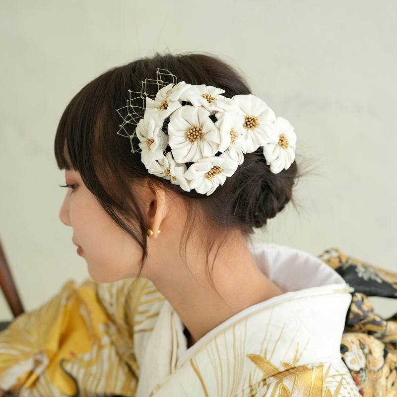 髪飾り ヘアアクセサリー コーム・Uピン3点セット マムブーケ＆チュール 日本製  （5432610401）