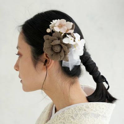 髪飾り ヘアアクセサリー コーム単品 ナチュラルフラワー＆コットンパール 日本製  （5432613301）