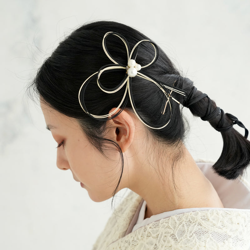 髪飾り ヘアアクセサリー コーム単品 バイカラー水引×ビジュー  コットンパール 日本製  （5432614101）