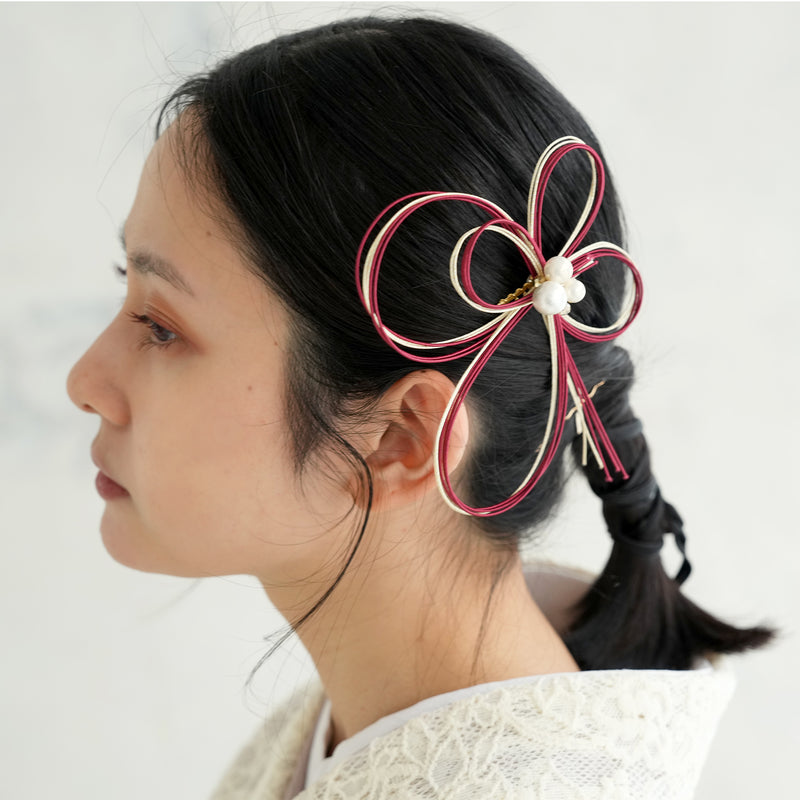 髪飾り ヘアアクセサリー コーム単品 バイカラー水引×ビジュー  コットンパール 日本製  （5432614101）
