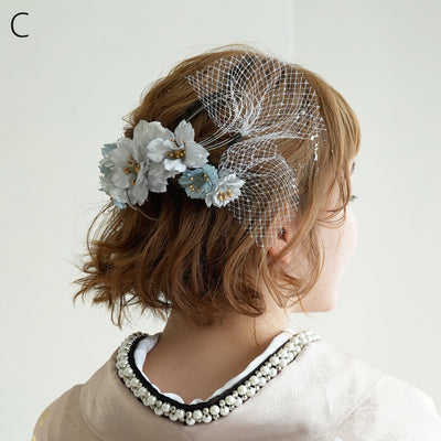 髪飾り ヘアアクセサリー 桜チュール＆水引・Uピン・金箔8点セット 日本製  （5432616801）