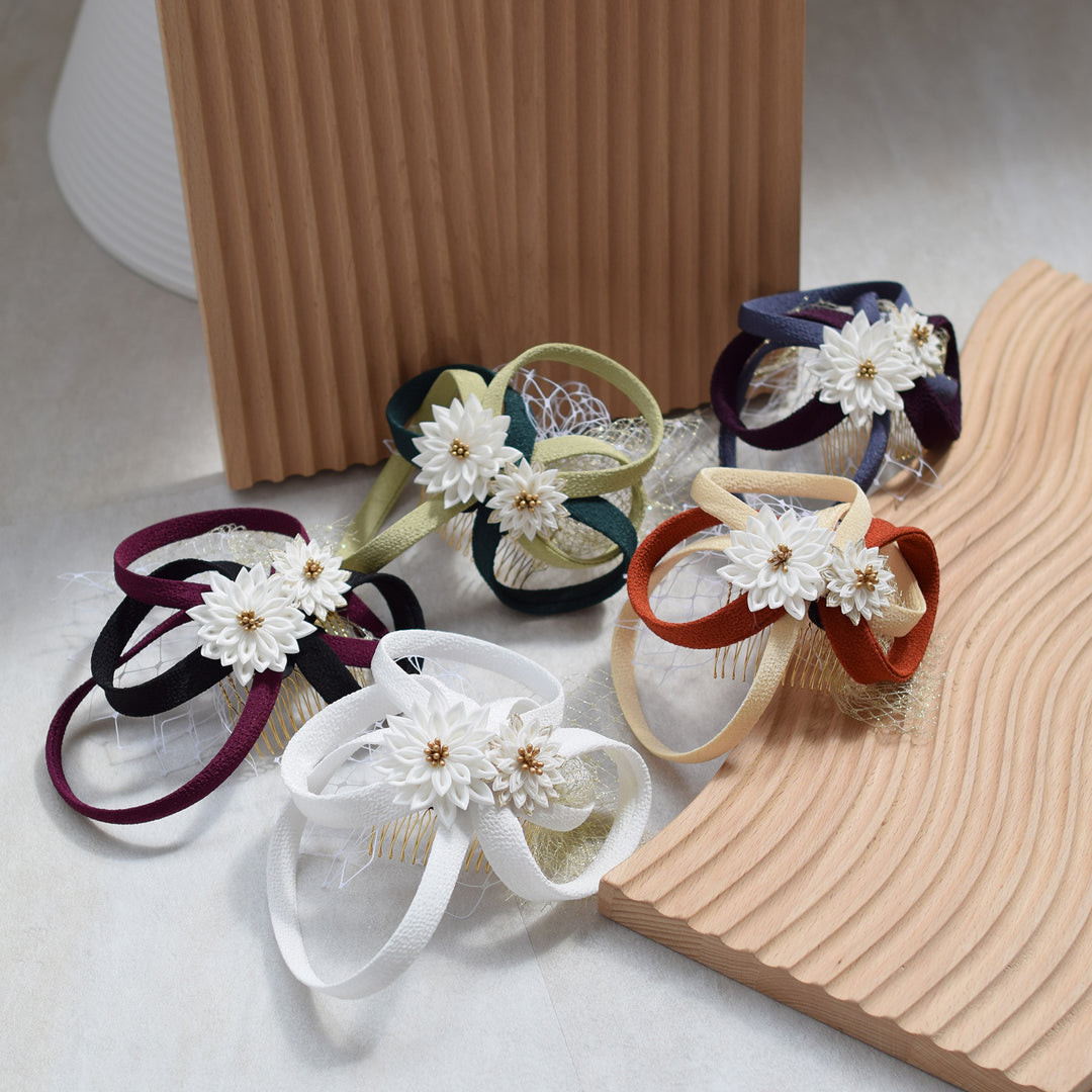 髪飾り ヘアアクセサリー コーム単品 シルク剣菊つきチュール