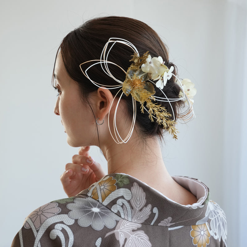 髪飾り ヘアアクセサリー クリア 花 水引 2点セット ピンク （5432622401）