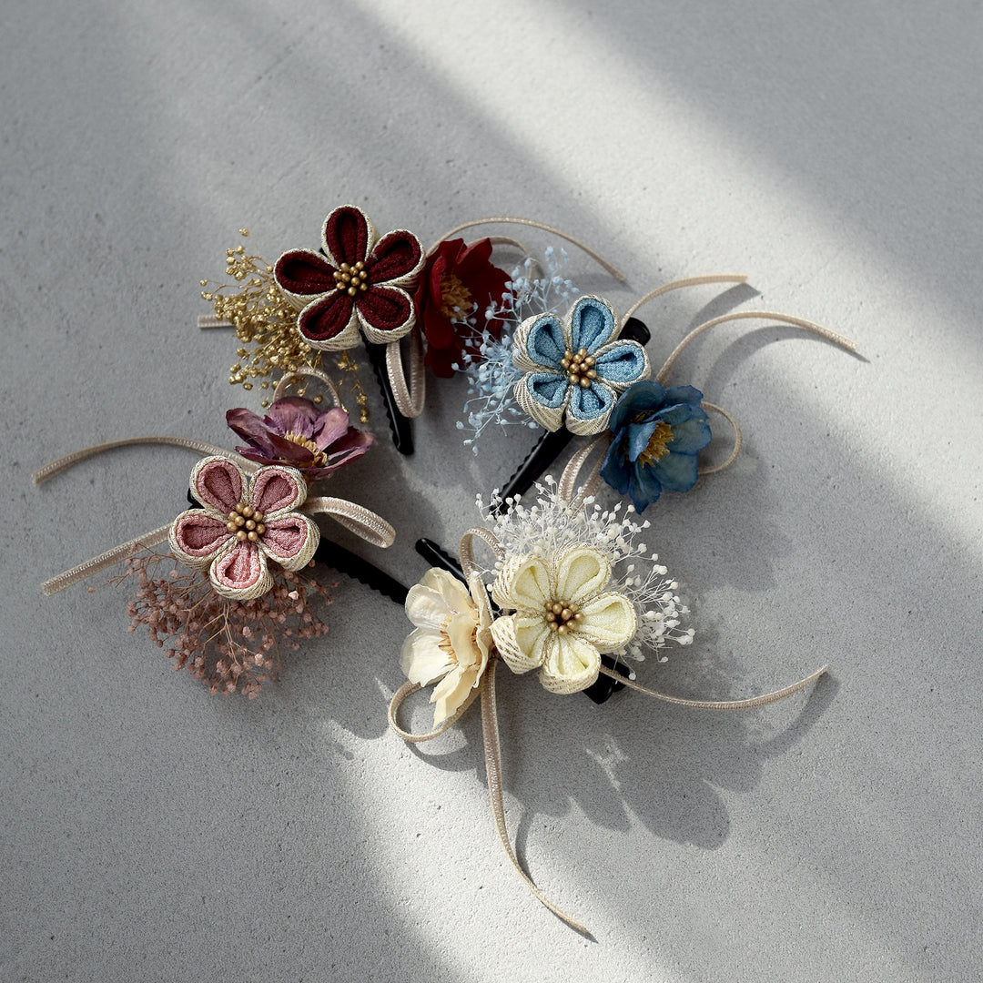 髪飾り ヘアアクセサリー クリップ単品 つまみ細工 梅＆リボン