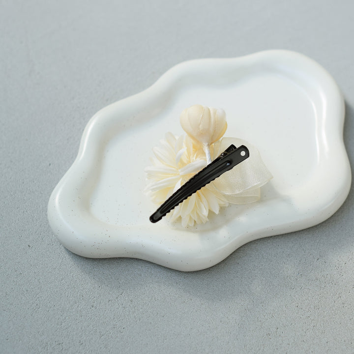 髪飾り ヘアアクセサリー クリップ単品 菊と牡丹 パール＆ヴェール