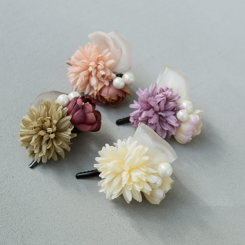 髪飾り ヘアアクセサリー クリップ単品 菊と牡丹 パール＆ヴェール 日本製 （5432623201）