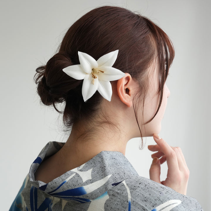 髪飾り 百合】Uピン1点 日本製 ヘアアクセサリー 白 ベージュ グレー