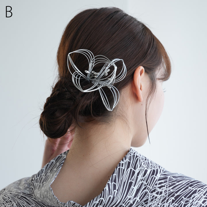 髪飾り 百合 水引】Uピン2本セット 日本製 ヘアアクセサリー 白