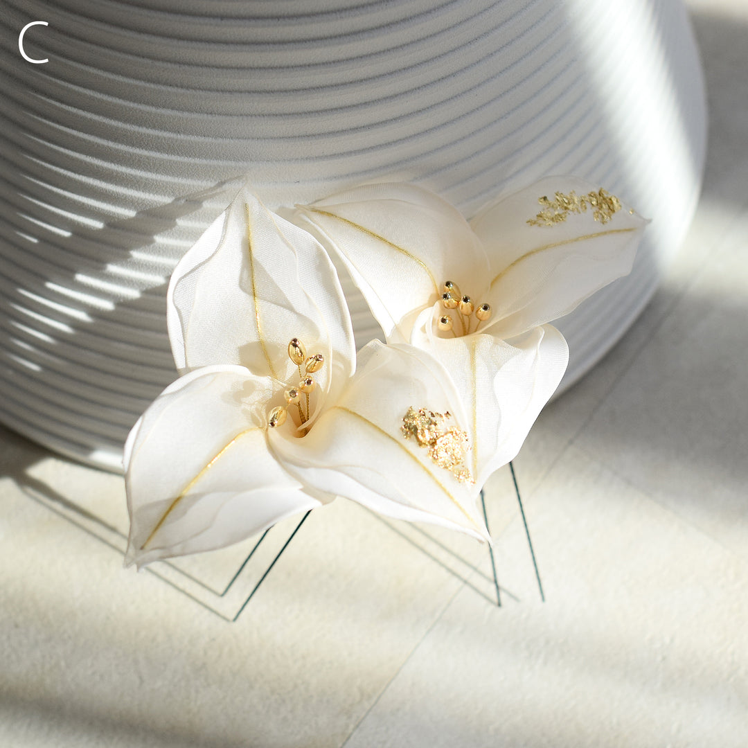 髪飾り 百合】Uピン2本セット 日本製 ヘアアクセサリー 白 シルバー