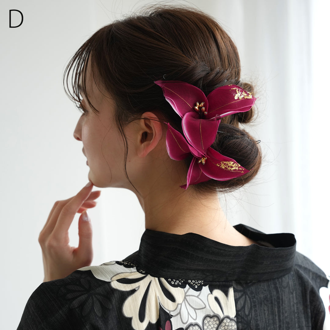 髪飾り 百合】Uピン2本セット 日本製 ヘアアクセサリー 白 シルバー