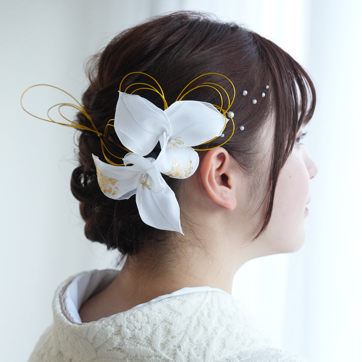 髪飾り 百合】Uピン2本セット 日本製 ヘアアクセサリー 白 髪飾り 百合】Uピン2本セット 日本製 ヘアアクセサリー 白