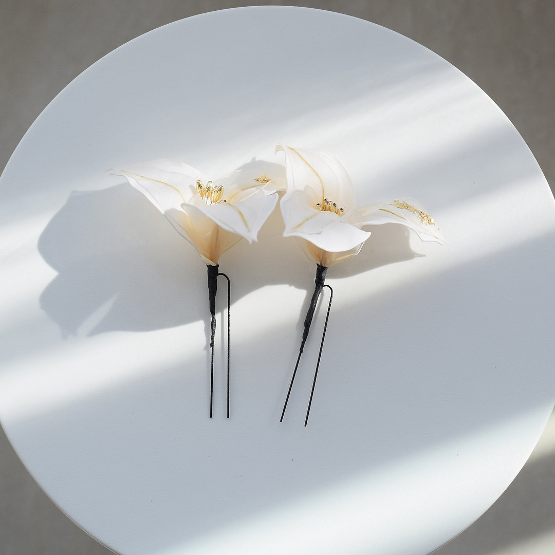 髪飾り 百合】Uピン2本セット 日本製 ヘアアクセサリー 白 シルバー