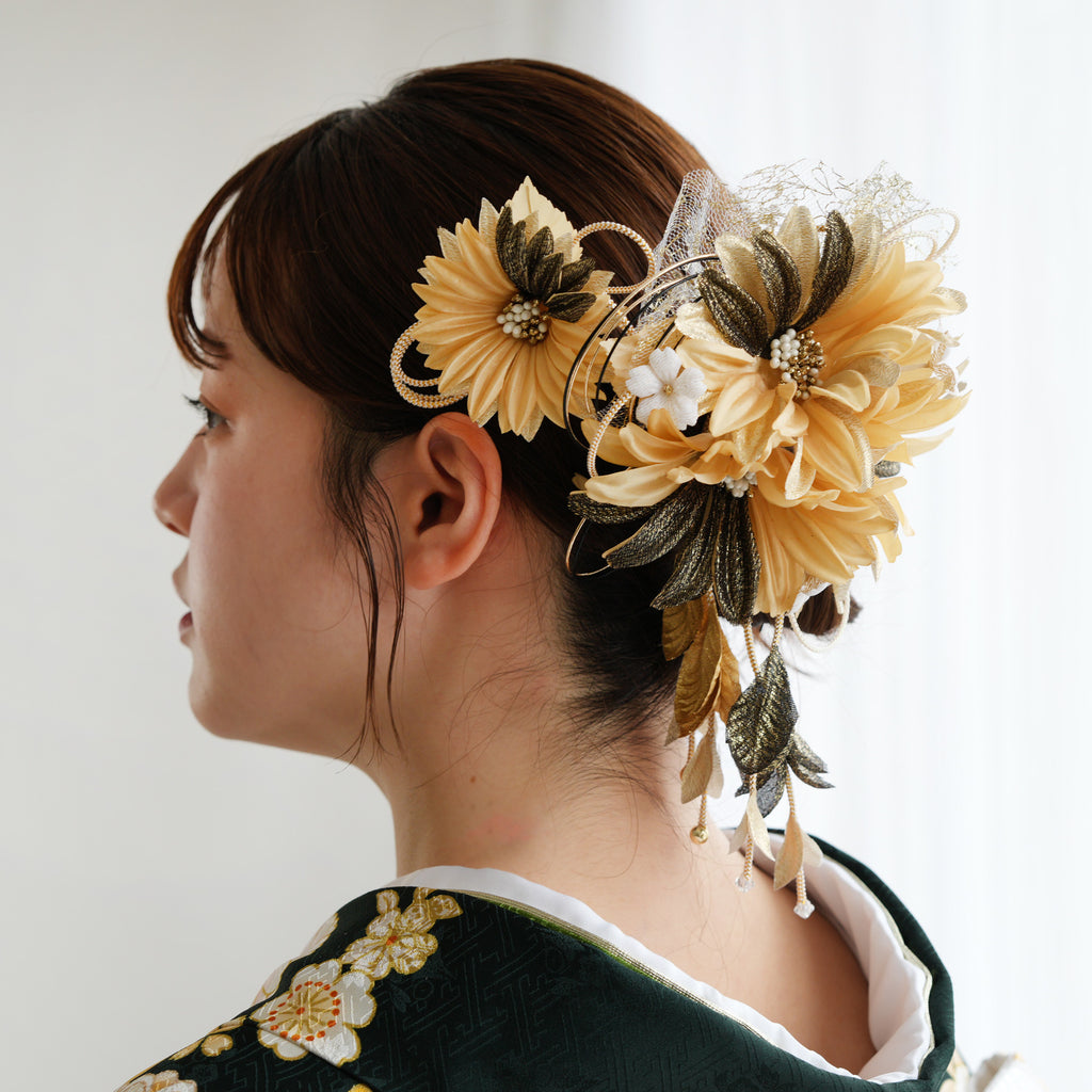 髪飾り 成人式 コームとUピン 2点セット「TOKYO KAREN ベージュグレー