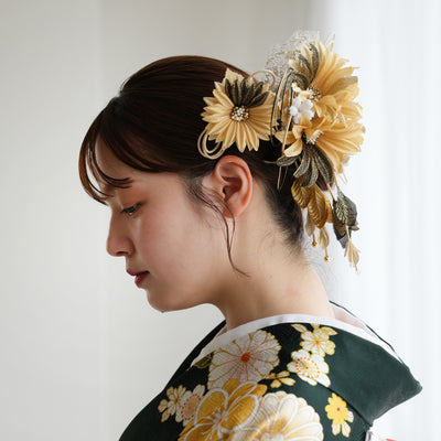 【髪飾り 2点セット】菊 ラメ コーム Uピン 水引 チュールレース 日本製 成人式振袖、卒業式袴にも【取り寄せ品】（5432628401）