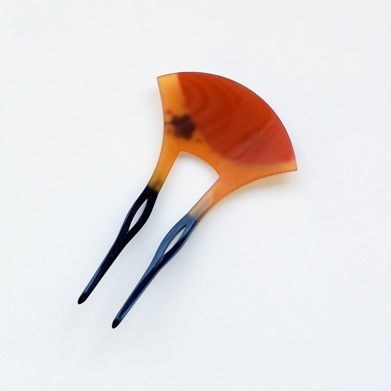【かんざし 梅浪漫・橙】単品 簪 髪飾り 蒔絵調 二本差し 髪留め バチ型 扇型 日本製 結婚式や卒業式などに（5432629900）