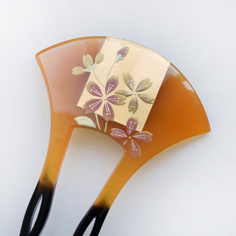 【かんざし 雅桜】単品 簪 髪飾り 蒔絵調 二本差し 髪留め バチ型 扇型 日本製 結婚式や卒業式などに（5432630000）