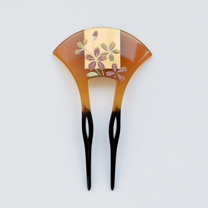 【かんざし 雅桜】単品 簪 髪飾り 蒔絵調 二本差し 髪留め バチ型 扇型 日本製 結婚式や卒業式などに（5432630000）