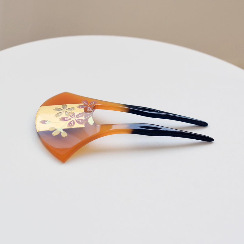 【かんざし 雅桜】単品 簪 髪飾り 蒔絵調 二本差し 髪留め バチ型 扇型 日本製 結婚式や卒業式などに（5432630000）