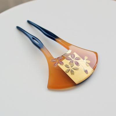 【かんざし 雅桜】単品 簪 髪飾り 蒔絵調 二本差し 髪留め バチ型 扇型 日本製 結婚式や卒業式などに（5432630000）