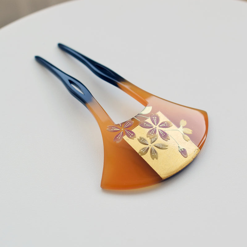 【かんざし 雅桜】単品 簪 髪飾り 蒔絵調 二本差し 髪留め バチ型 扇型 日本製 結婚式や卒業式などに（5432630000）