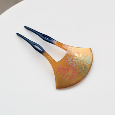 【かんざし 藤花・金】単品 簪 髪飾り 蒔絵調 二本差し 髪留め バチ型 扇型 日本製 結婚式や卒業式などに（5432630100）