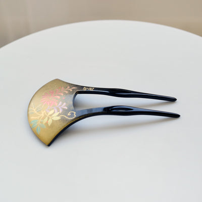 【かんざし 藤花・黒】単品 簪 髪飾り 蒔絵調 二本差し 髪留め バチ型 扇型 日本製 結婚式や卒業式などに（5432630200）