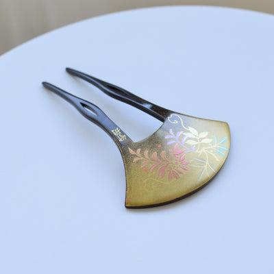 【かんざし 藤花・黒】単品 簪 髪飾り 蒔絵調 二本差し 髪留め バチ型 扇型 日本製 結婚式や卒業式などに（5432630200）