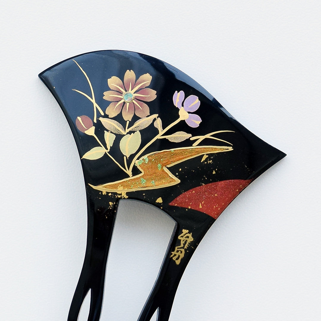 かんざし 花霞】単品 簪 髪飾り 蒔絵調 二本差し 髪留め バチ型 扇型