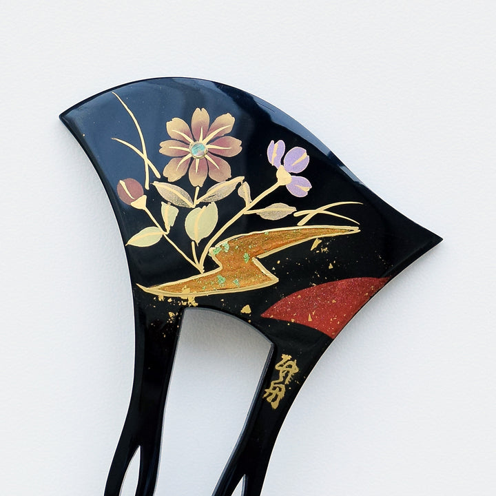 かんざし 花霞】単品 簪 髪飾り 蒔絵調 二本差し 髪留め バチ型 扇型