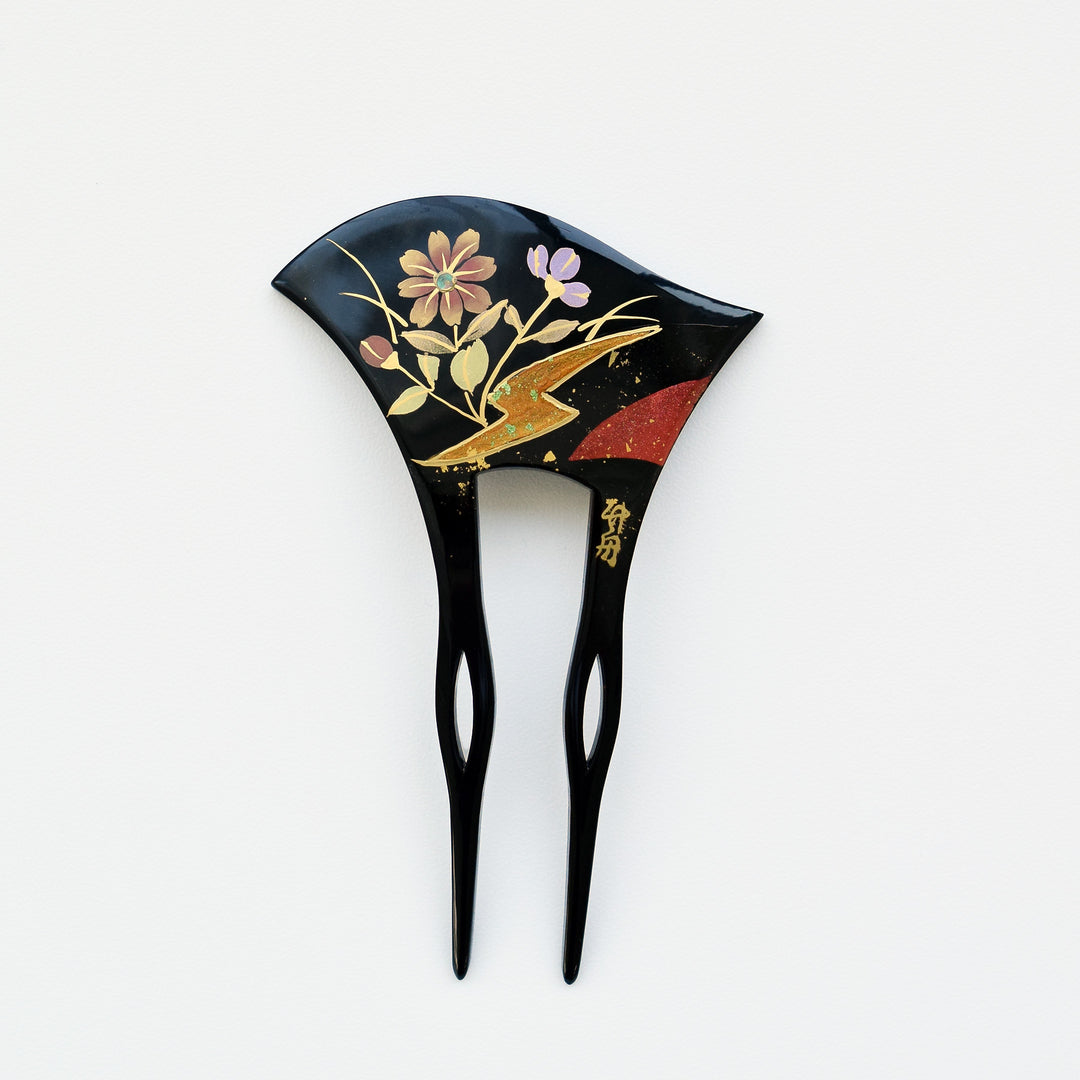 かんざし 花霞】単品 簪 髪飾り 蒔絵調 二本差し 髪留め バチ型 扇型