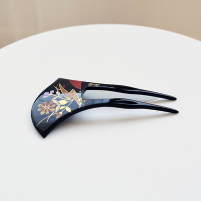 【かんざし 花霞】単品 簪 髪飾り 蒔絵調 二本差し 髪留め バチ型 扇型 日本製 結婚式や卒業式などに（5432630500）