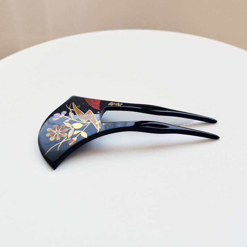 【かんざし 花霞】単品 簪 髪飾り 蒔絵調 二本差し 髪留め バチ型 扇型 日本製 結婚式や卒業式などに（5432630500）