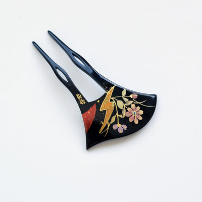 【かんざし 花霞】単品 簪 髪飾り 蒔絵調 二本差し 髪留め バチ型 扇型 日本製 結婚式や卒業式などに（5432630500）