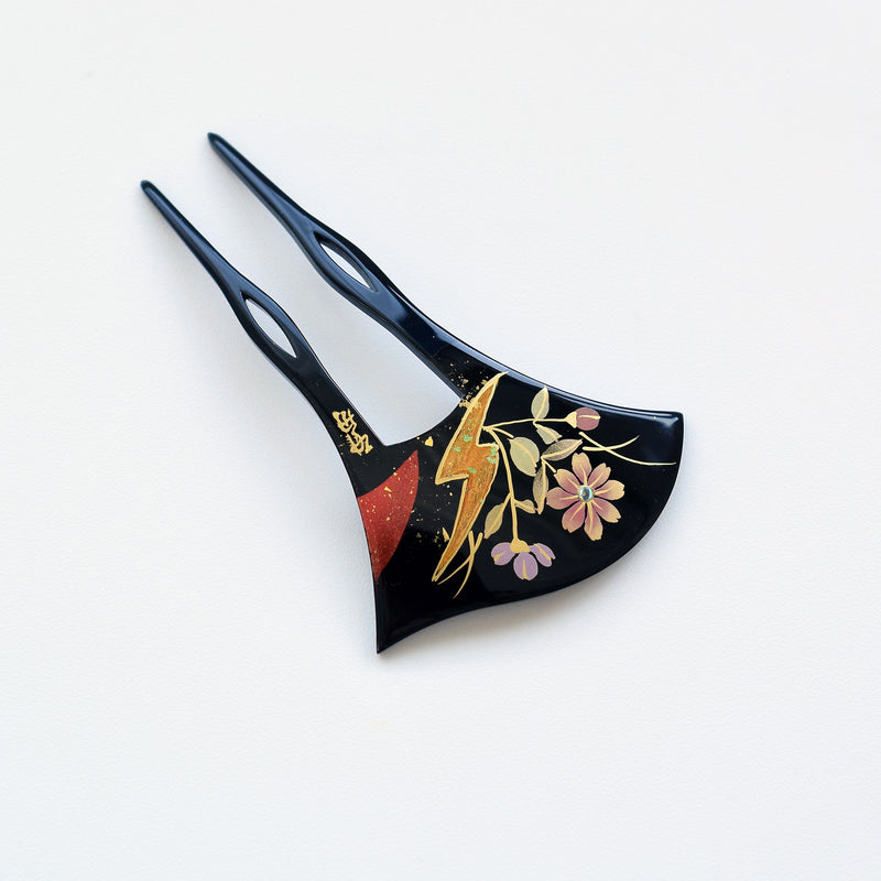 【かんざし 花霞】単品 簪 髪飾り 蒔絵調 二本差し 髪留め バチ型 扇型 日本製 結婚式や卒業式などに（5432630500）