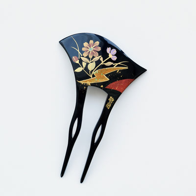 【かんざし 花霞】単品 簪 髪飾り 蒔絵調 二本差し 髪留め バチ型 扇型 日本製 結婚式や卒業式などに（5432630500）