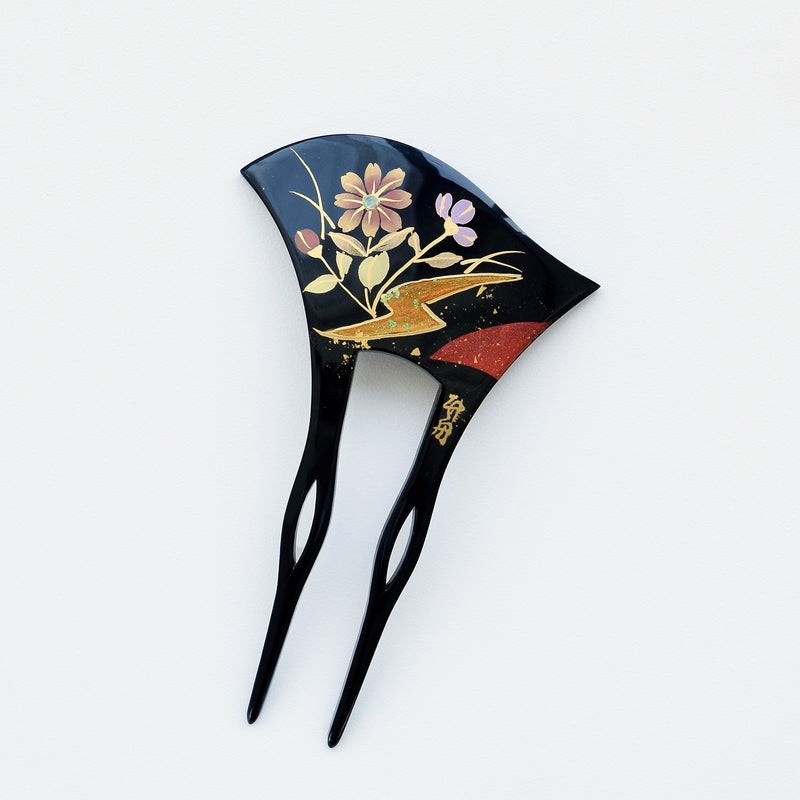 【かんざし 花霞】単品 簪 髪飾り 蒔絵調 二本差し 髪留め バチ型 扇型 日本製 結婚式や卒業式などに（5432630500）