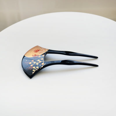 【かんざし 月と萩】単品 簪 髪飾り 蒔絵調 二本差し 髪留め バチ型 扇型 日本製 結婚式や卒業式などに（5432630600）
