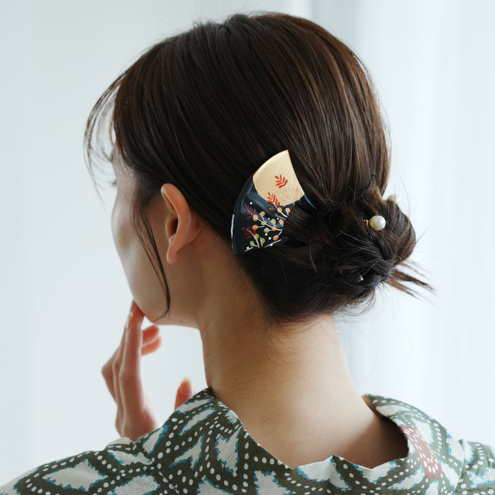 【良品】 くし 櫛 かんざし 簪 2点セット　花鳥画 髪留め 髪飾り アンティーク | 和装 髪飾り 成人式 振袖 日本製 [なごみや] 前櫛 平打簪